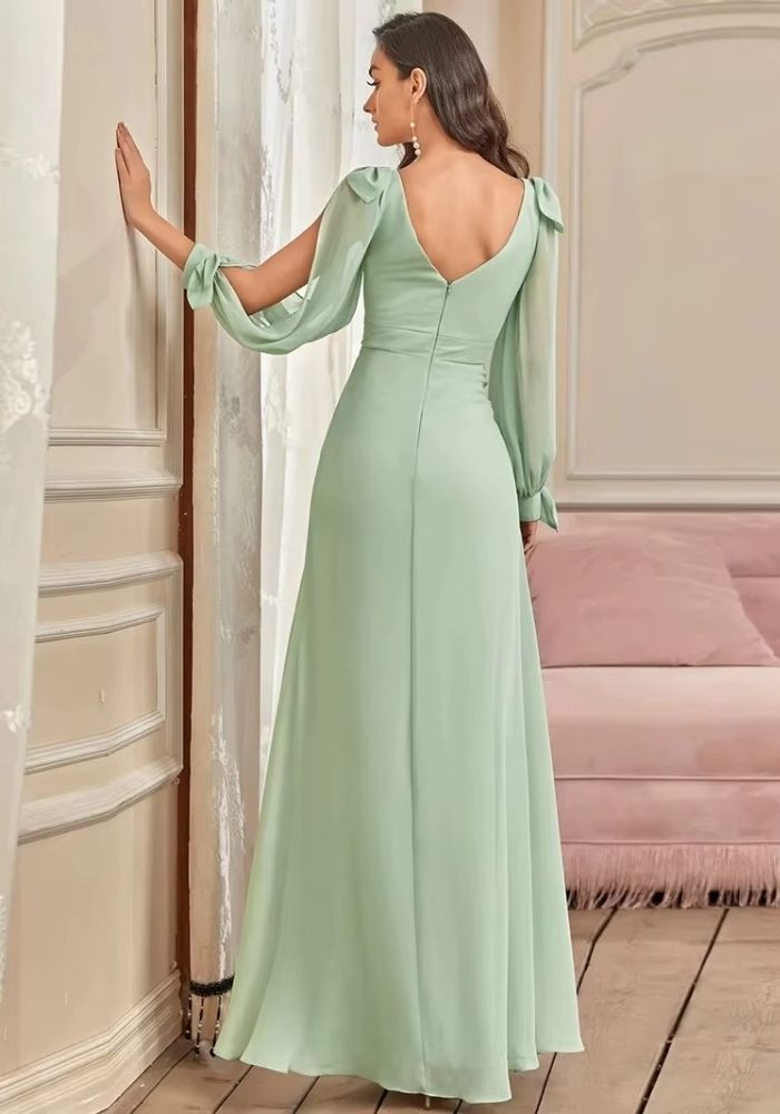 Kleid Salbeigrün Hochzeit Lang A Linie