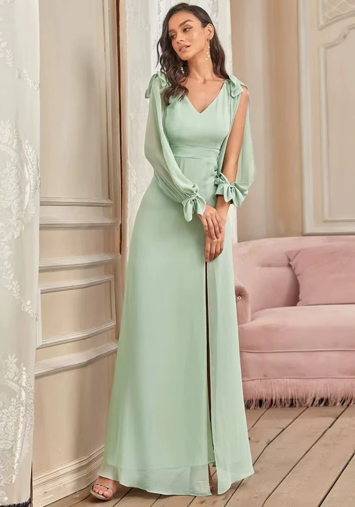 Kleid Salbeigrün Hochzeit Lang A Linie