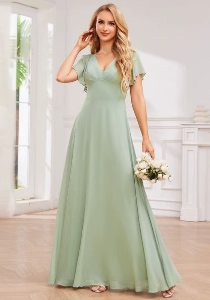 Langes Kleid Salbeigrün Rückenfrei Elegante