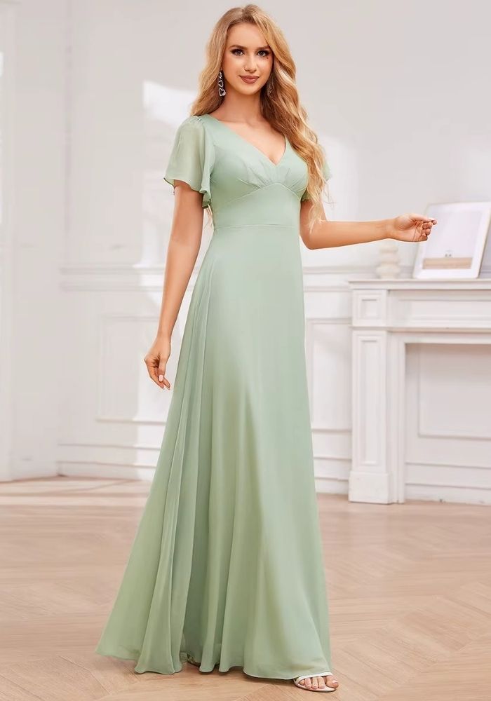 Langes Kleid Salbeigrün Rückenfrei Elegante