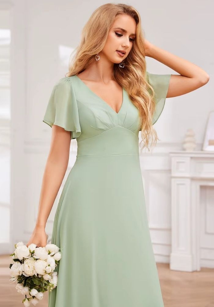 Langes Kleid Salbeigrün Rückenfrei Elegante
