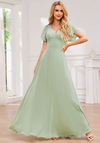 Langes Kleid Salbeigrün Rückenfrei Elegante
